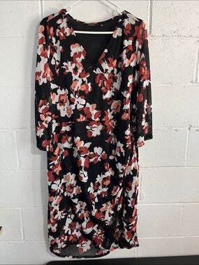 IMAN Black Floral Midi Dress- 2X